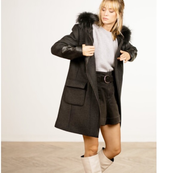 Zapa Paris wool Coat with fur trimmed hood Sz 40 8 - Picture 10 of 13